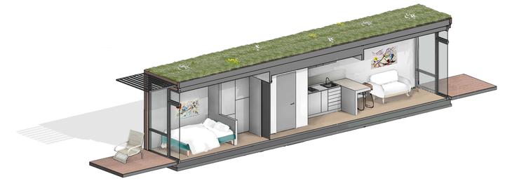 26 «квадратов», зеленая крыша. В Англии построят дома из морских контейнеров